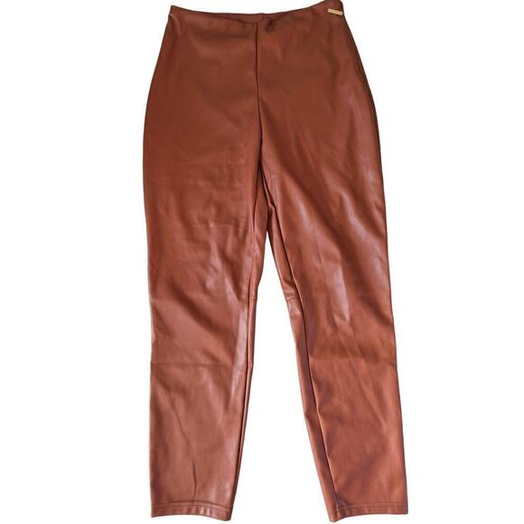 FABLETICS Faux Leather Vegan Leggings Mahogany Brown Sz L - Picture 1 of 10